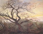 Caspar David Friedrich Tree with Crows Tumulus(or Huhnengrab) beside the Baltic Sea with Rugen Island in the Distance (mk05) oil painting